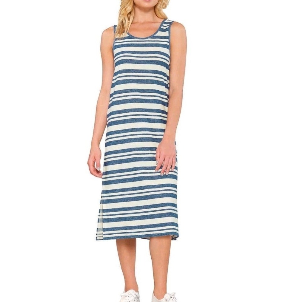 Matty M SMALL Striped Sleeveless‎ Midi Tank Dress Womens Navy Blue White MD7387